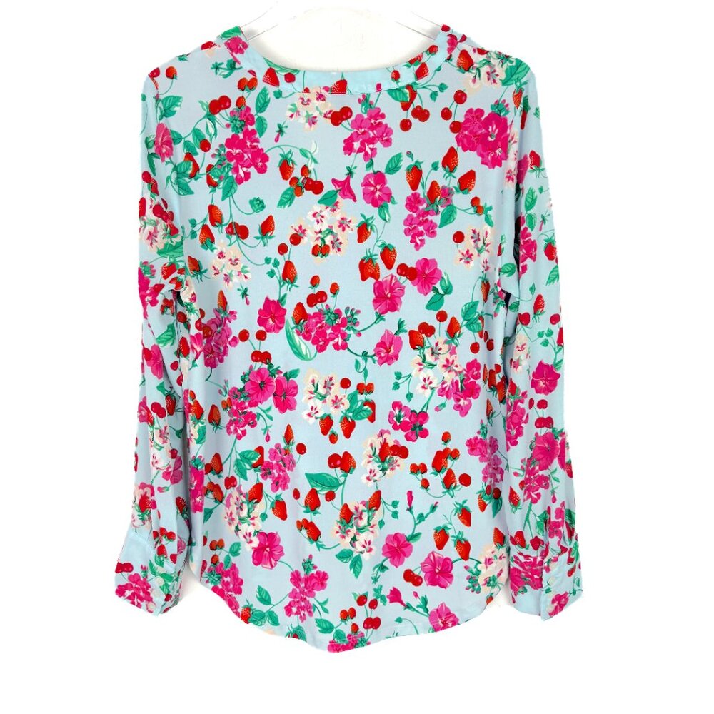 Ann Taylor Floral Strawberry Cherry Print Long Sleeve Popover Top Size Small S - Picture 9 of 11